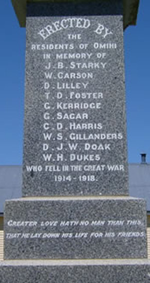 War Memorial at Omihi, New Zealand